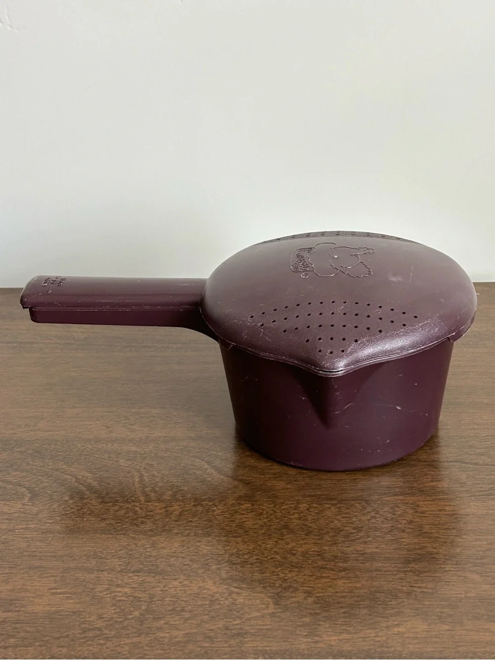 PAMPERED CHEF BROWN 1 QT MICRO-COOKER STEAMER WITH HANDLE & STRAINER LID ~ USA